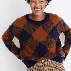 MADEWELL Blue and Orange Checkered Sweater Size:XXS (Fits Medium) Never …